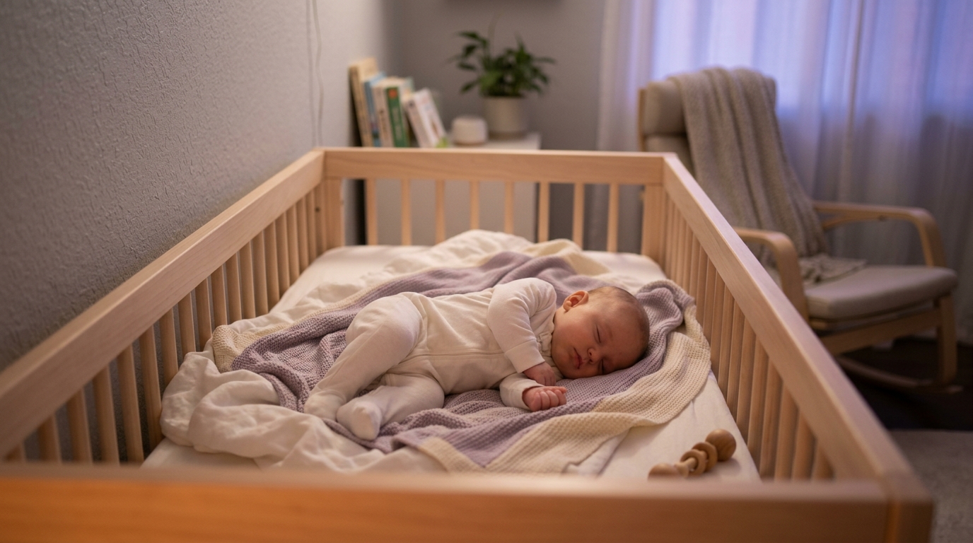 Peaceful infant sleeping soundly in a serene nursery
