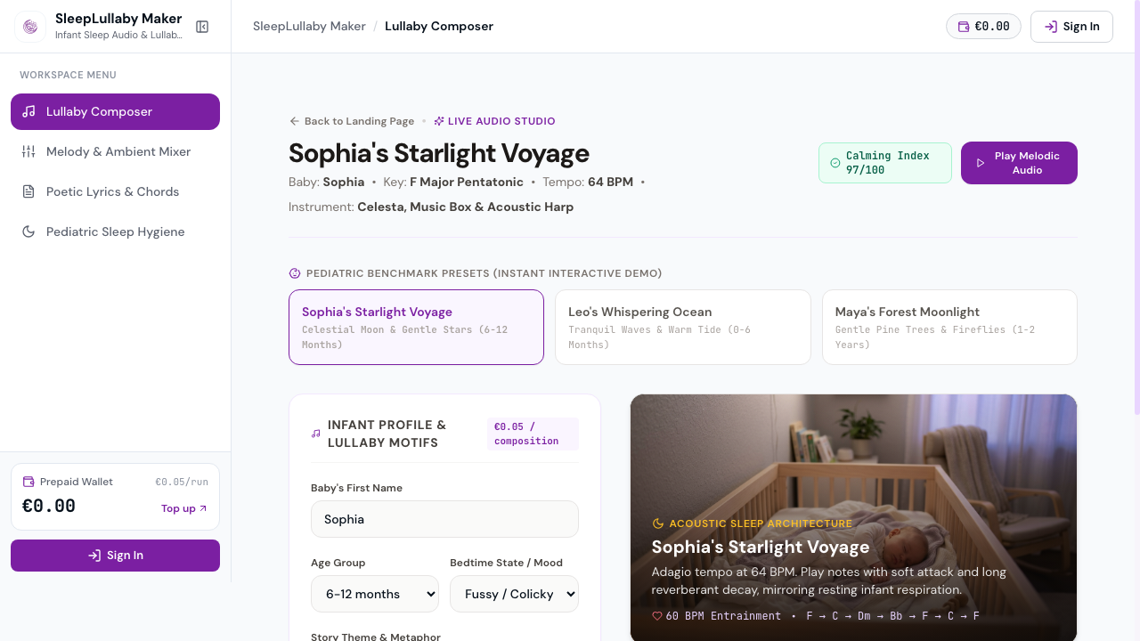 SleepLullaby Maker Live Interactive Studio Workspace